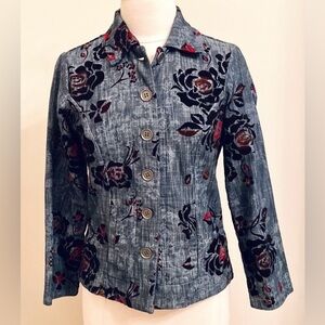 Additions by Chico Denim Velvet Floral SZ 4 Retro Vintage Boho Statement Jacket